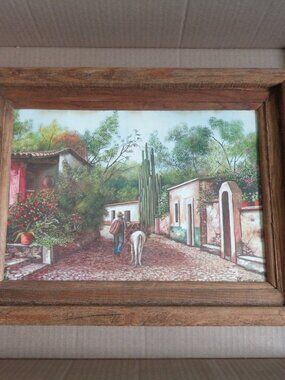 Vintage Lithograph Rustic Natural Wood Frame, Unique